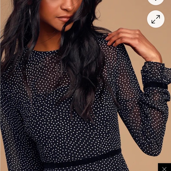 NWT Lulus Floral To See Black Polka Dot Long Sleeve Mini Dress - Size Small - Picture 4 of 5